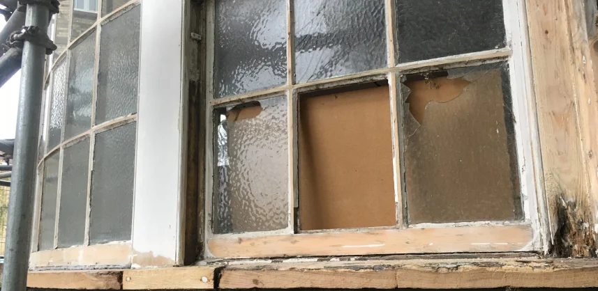 Cracked or missing glass pane
