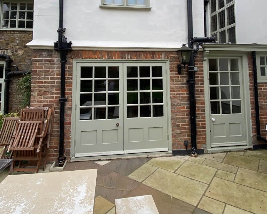 French door repair — wooden French doors being restored